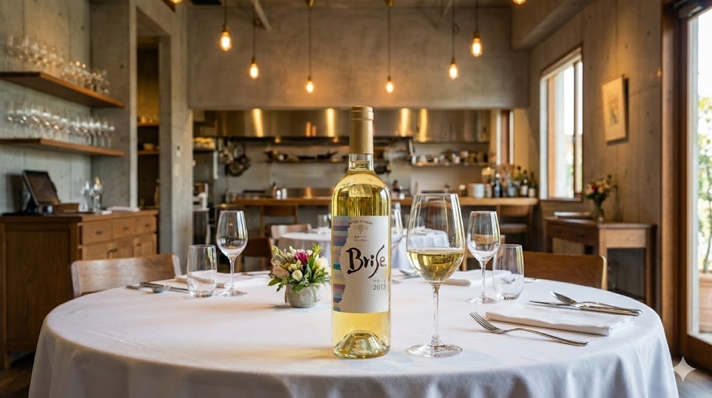 グランメゾン東京店内のテーブルに置かれたサトウワイナリーのブリーズ