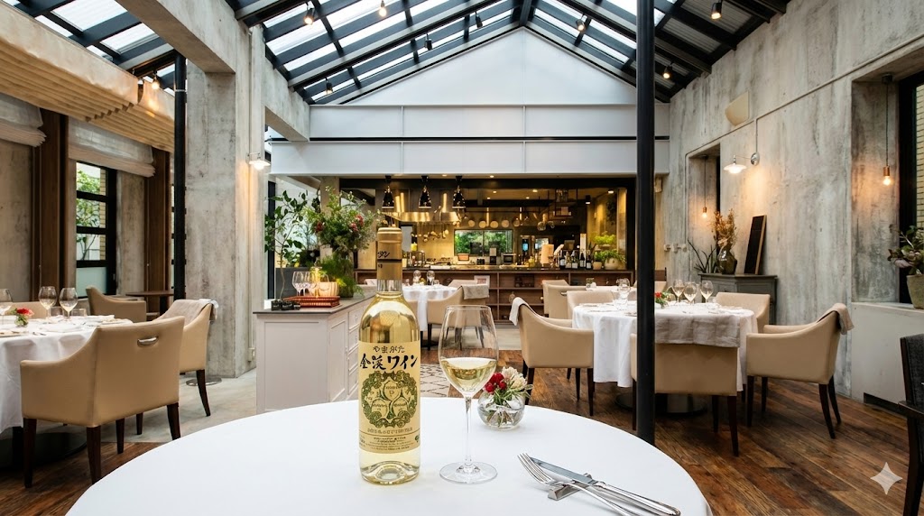 グランメゾン東京店内に置かれた佐藤ぶどう酒　金渓（きんけい）ワイン　白